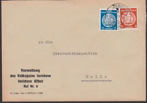 Jerichow über Genthin, Dienstpostbrief von Verwaltung Volksgut Jerichow(Elbe) DDR 1955