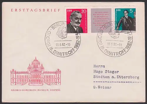 Georgi M. Dimitroff bulgarischer Politiker, im Reichsgericht Leipzig FDC DDR 893/94 als Zdr. befördert