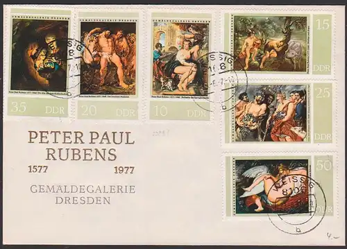 Gemälde Dresden Peter Paul Rubens 1577 - 1977, Leda mit dem Schwan  FDC DDR 2229/34 mit Tagesst. WEISSIG