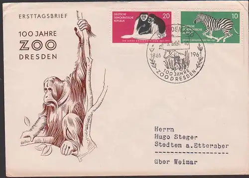 Zoo Grant Zebra, Kilimandscharo-Guerezas, Elefant FDC DDR 825/6, befördert, 100 Jahre Zoo Dresden