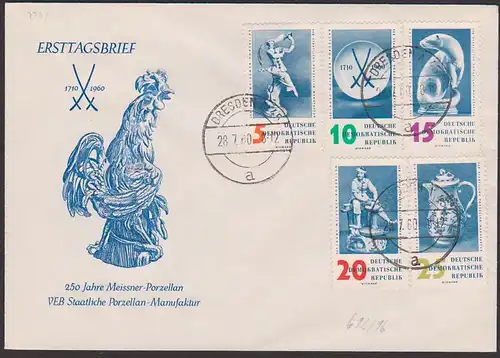 Meissner Porzellanmanufaktor Fischotter Böttcher Töpfer FDC DDR 774/78 auf einem FDC-Umschlag mit Tagesst. DRESDEN A45