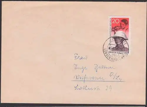 Novemberrevolution 1918 - 1958, Soldat mit Stahlhelm und Arbeiter mit Gewehr FDC DDR 662 Straubitz üb. Lübben Spreewald