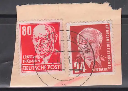 Ernst Thälmann 80 Pf rot DDR 340 (17,-) Germany Briefstück, Arbeiterklasse, Politiker, gest. BERLIN O17