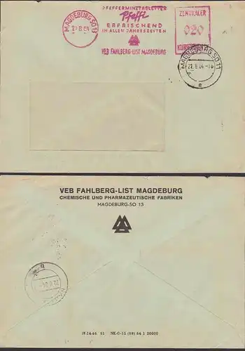 Magdeburg SO13, DDR ZKD AFS 21.8.64 VEB Fahlberg-List, Pfeffi Pfefferminztabletten erfrischend in allen Jahreszeiten