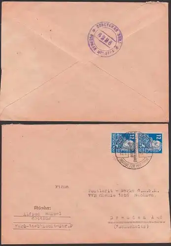SBZ russiche Zensur sowjetskaja Sona Nr. 6286 Brief aus Cottbus nach Dresden 15.3.49, SoSt. Institut fü Philatelie