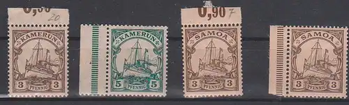 Kamerun Samoa 4 Werte postfrisch, Falz auf dem Rand, Segelschiff, Kolonie