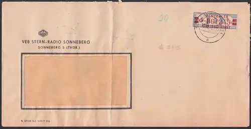 DDR ZKD B21G VEB Sternradio Sonneberg SOBRA Brief gefaltet, 30.11.59, Zentraler Kurierdienst