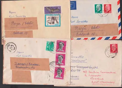 DDR Briefe an Motorschiff Stralsund  mit Eing.-St. Cairo, Mombas und Rücksendung an Abs., da Empfänger weiter gereist