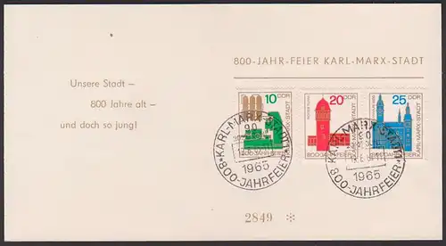 Karl-Marx-Stadt Gedenkblatt als Faltblatt 800 Jahr-Feier num. Karte mit SoSt. 19.6.1965