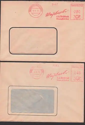 Gornau Erzgebirge AFS, "Weißbach  F. G. Weißbach Strumpffabriken, Doppelbrief =048=, mit / ohne Postleitgebietszahl 10b