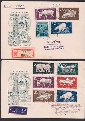 Germany DDR 553 Tierpark Berlin Nashorn Eisbär Pelikan Bison, 2 Briefe