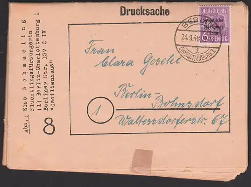 Berlin-Charlottenburg 1 24.9.48, 6 Pfg. SBZ-Aufdruck Vorläufer auf Drucksache, Flüchtlingsfürsorgerin, 4 Seiten gesamt