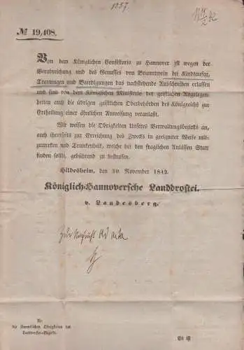 Hildesheim 1842 Faltbrief Königlich-Hannorversche Landdrostei v. Landesberg, Büttenpapier mit Wappen 10. November 1842