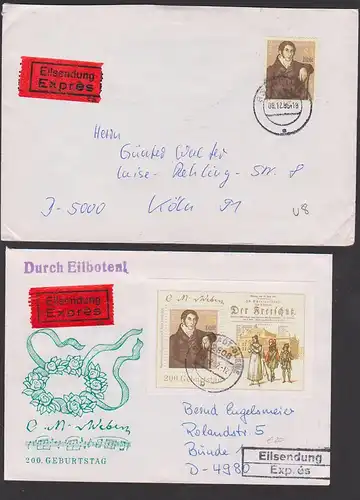 Carl Maria von Weber DDR Block und Marke aus Bl. 86 je als Auslandspost portogenau, Der Freischütz Dresden Semperoper
