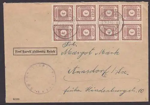 SBZ OPD Ostsachsen MiNr. 56, 3 Pfg. (8) Fernbrief Radeberg, aptierter Briefstempel 6.3.46, kurz nach Portoerhöhung