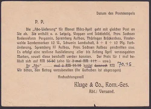 SBZ OPD Ostsachsen MiNr. 56, 3 Pfg. (2) Drucksache portogenau, Karte mit Sammler Welthandelshaus Kluge