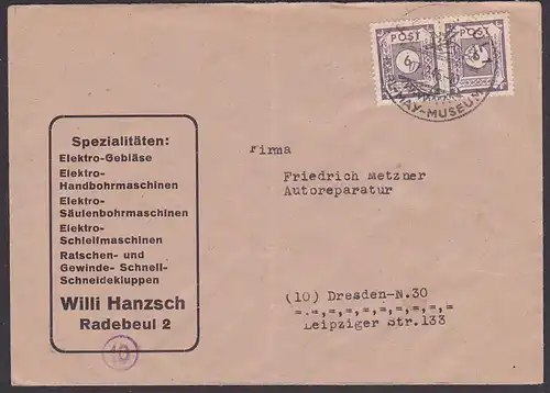 Radebeul SBZ MiNr. 58 (2), 6 Pfg. Firmen-Fernbrief 7.12.45, SoSt.Karl May Museum, Abs W. Hanzsch Elektro