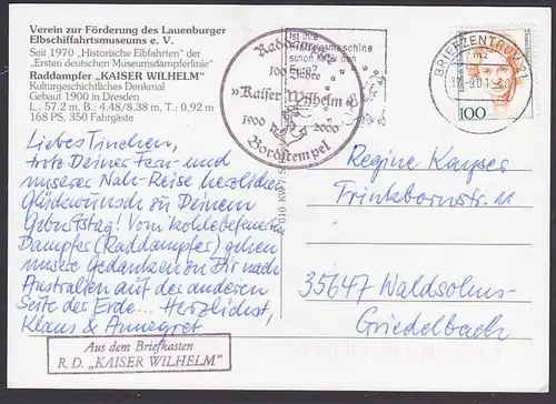 Raddampfer Kaiser Wihelm Bordstempel, Fotokarte , St. "Aus dem Briefkastes R. D. ..." 2001