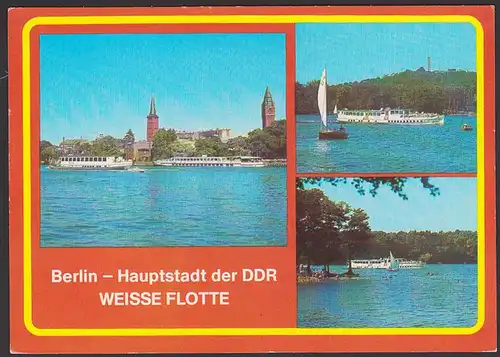 Berlin Weiße Flotte MS Pelikan, Bord-Stempel auf Ak Berlin Hauptstadt der DDR Ausflugsverkehr