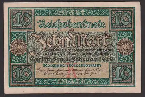 Deutsches Reich, Reichsbanknote 10 Mark vom 6. Februar 1920 Nr. 