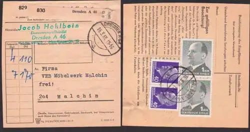 Germany DDR 1087 Paketkarten-Stammteil Walter Ulbricht 1 MDM Dresden über 2 Pakete