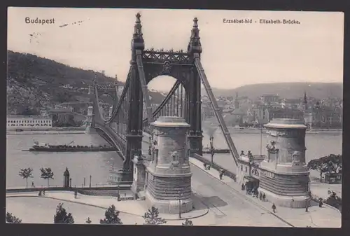 card picture Budapest Elisabethbrücke Erzsebet-hld Ungarn 1929 Lastkahn Dampfschiff