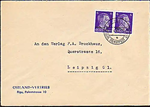 Ostland Brief aus Riga nach Dresden Dienstpost Osten Ostland Vertrieb, Deutsches Reich
