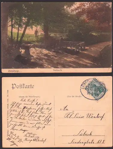 Bahnpost LÜBECK-LÜNEBURG Zug 254 1906 Waldpartie Ratzeburg