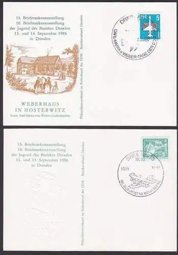 Carl Maria von Weber, Weberhaus Hosterwitz 2 Schmuckkarten 1986, Gedenkstätte Komponist Melli Beese