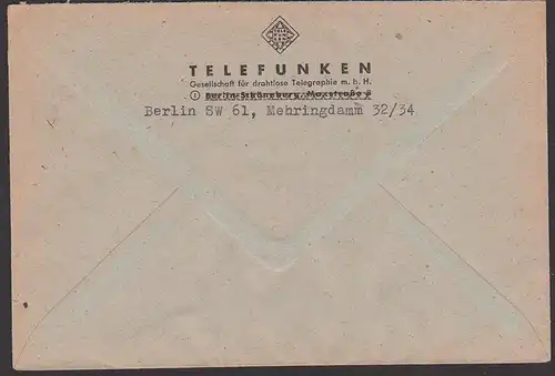 Telefunken Berlin SW 61, AFS 14.11.49 Gesellschaft für drahtlose Telegraphie