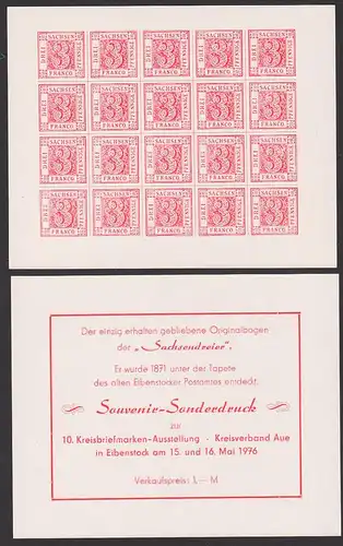 Sachsen Saxonie, Sonderdruck Souvernier Sachsendreier Eibenstocker Postamt, Faksimile 1976