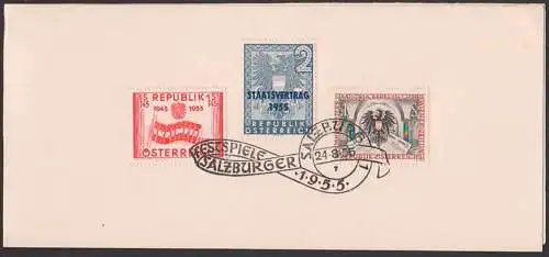 Salzburg 24.8.1955 Gedenkblatt Faltblatt Festspiele  SoSt. Staatsvertrag Staatsdruckerei
