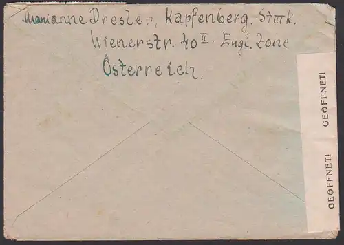 Kapfenberg Steiermark Bf. nach Dresden russische Zone mit Zivilzensur in der britischen Zone, Zensur, Franz Grillparzer