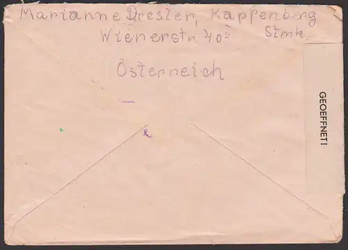 Zensur 0336, Kapfenberg Brief nach Dresden russische Zone mit Zivilzensur in der britischen Zone,  28.VIII 46