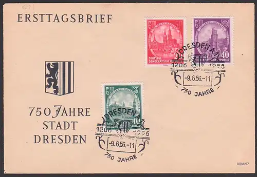 Dresden 750 Jahre auf Schmuckbrief Katholische Hofkirche Elbe, Altmarkt, Technische Universität DDR 524/26