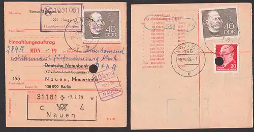 DDR Theodor Fontane  Nauen MiNr. 1443 Einzahlungs-Anweisung 7.4.69, PSSt. Haage, Handelsbetrieb Gaststättten