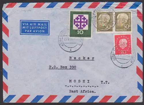 Theodor Heuss 50 Pf. BRD Mi. 261/261 Bogen (200,- für gest.)  Auslands-Lp-Brief Kirchheimbolanden 13.8.59