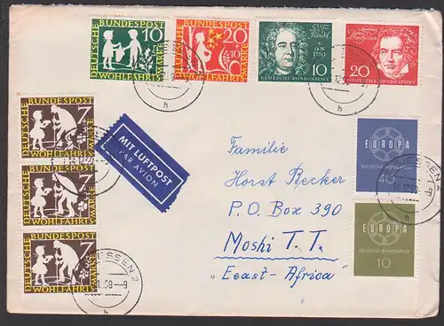 Ludwig van Beethoven, aus Block Beethoven-Halle in Bonn Auslands-Lp-Brief nach East africa, G.F. Händel, Sterntaler