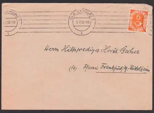 Hamburg MWSt. 5.7.52 6 Pf. Posthorn MiNr. 126 in Einzelfrankatur,  Drucksache portogenau