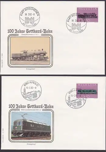 100 Jahre Gotthard-Bahn Schweiz 1214/5, FDC Airhold, Göschenen Dampflokomotive C 4/5, Mehrzweck-E-Lok Re 6/6, Tunnel