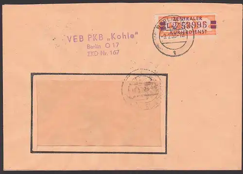 BERLIN O17, VEB PKB "Kohle" ZKD Nr. 167 ZKD-Brief DDR B20L 9.2.58