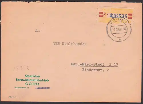 Gotha Germany, Staatlicher Forstwirtschaftsbetrieb, ZKD-Brief DDR B25R 14.1.60