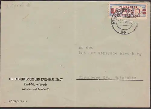 Karl-Marx-Stadt, VEB Energieversorgung, ZKD-Brief, DDR B21H 2.1.59 nach Riechberg