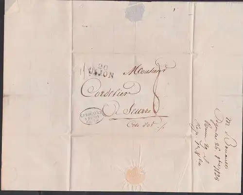 Dijon Cote  dòr Lettre pré-philatélique 1823 Seurre, 20 DIJON