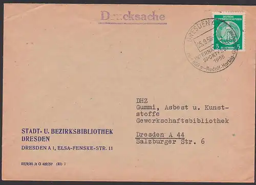 Rudolf Harbig Dresden  SoSt. Int. Sportfest 1958 mit Rudolf-Harbig-Gedenklauf, Stadt- u. Bezirksbilbliothek, Dienstpost
