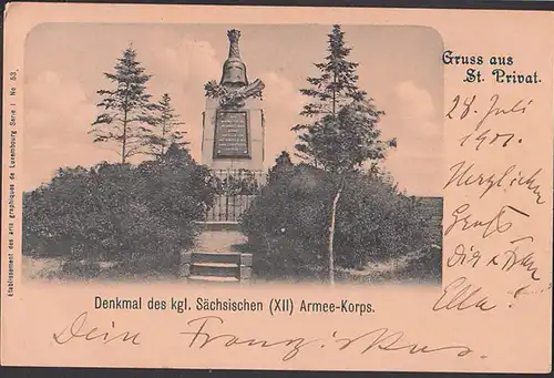 Saint-Privat-la-Montagne, Canct Privat, Denkmal des königlichen (XII) Armee-Korps 1907 Restaurant-St. Gardeturm