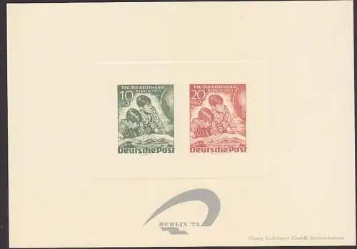 Berlin-West Tag der Briefmarke 1951 Junge Sammler vor Weltkugel Prägedruck 1972