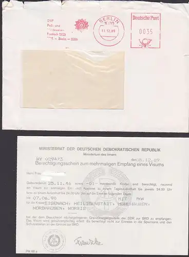 Berlin AFS =035=, 11.12.89 DVP Pass- und Meldewesen, Inhalt zur Geschichte der Deutschen Einheit, Zählkarte, Visum MdI