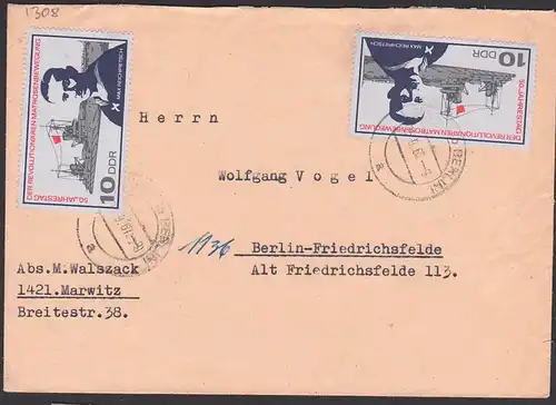 Max Reichpietsch Germany 20 Pf. DDR 1308 MeF portogenau, revolutionäre Matrosenbewegung, Schiff "Friedrich der Große"