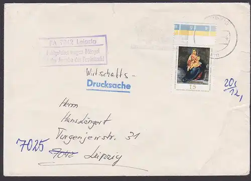 Wirtschafts-Drucksache 15 Pf. Gemälde DDR 2194  portogenau mit "Fehlgeleitet-Stempel ..." PA 7042 Leipzig